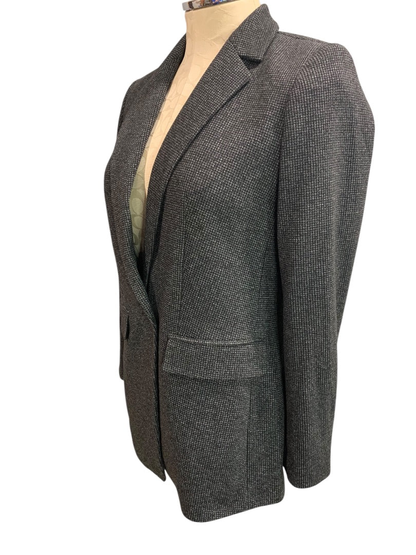 Size 2P Loft Petites Womens Microcheck Blazer Business Soft Black Gray