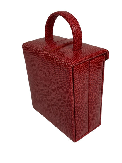 Small Red Jewelry Travel Box Faux Snakeskin Embossed Hard Shell