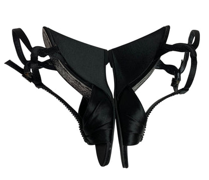 Size 6 Kenneth Cole Reaction Black Satin Embellished 4" Wedge Heel Shoes