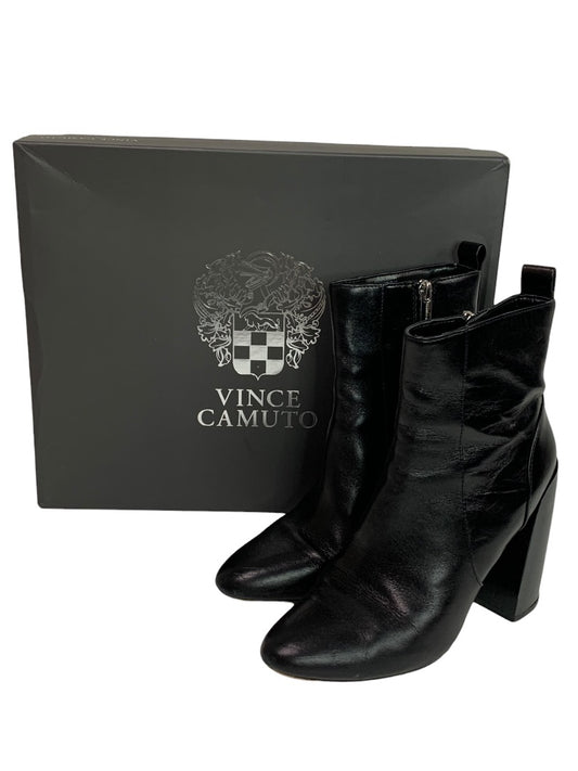 Size 6 Vince Camuto Womens Black Leather Booties 4 Inch Block Heel Enverna