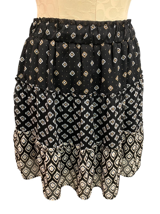 Small Petite Loft Pull on Skirt Black White Tan Pattern Lined