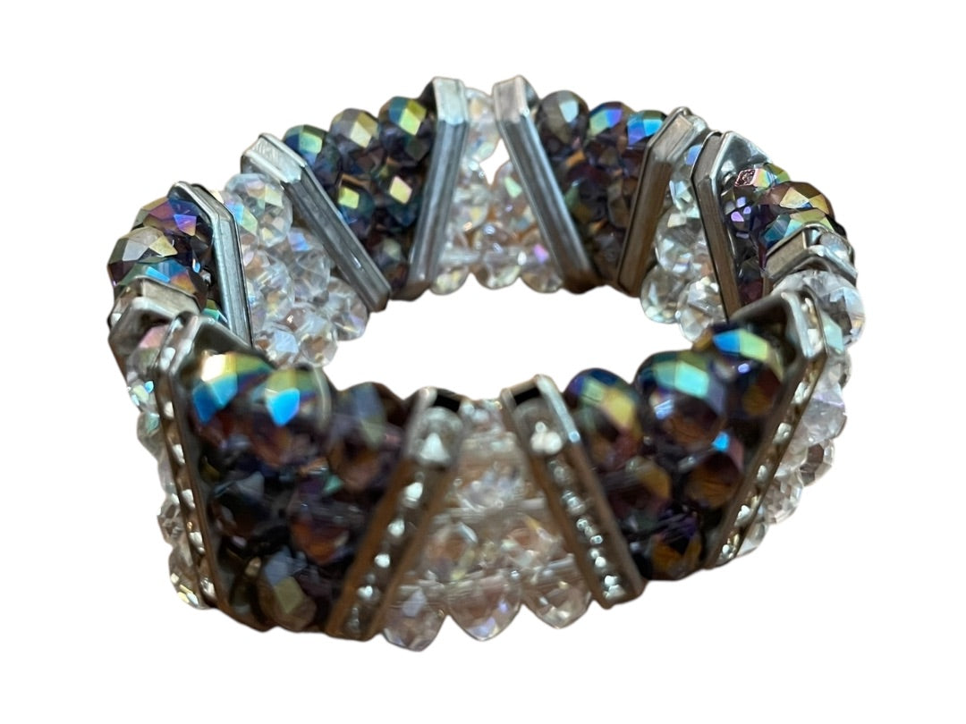 Sparkle Three Strand Stretch Bracelet Purple Clear Silvertone Rhinestone