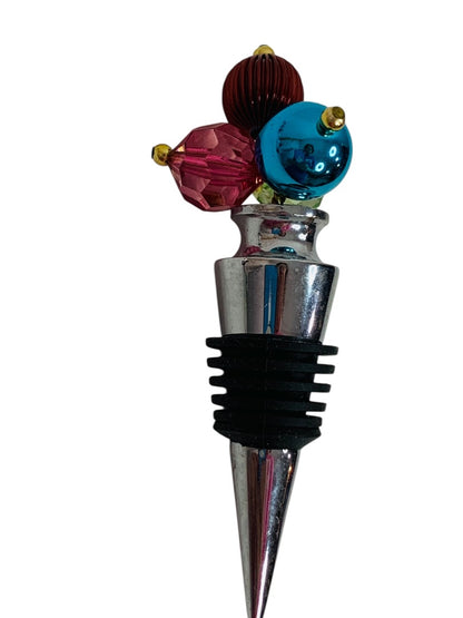 Metal Bottle Stopper 4 Inch Festive Beaded Top Rubber Gasket