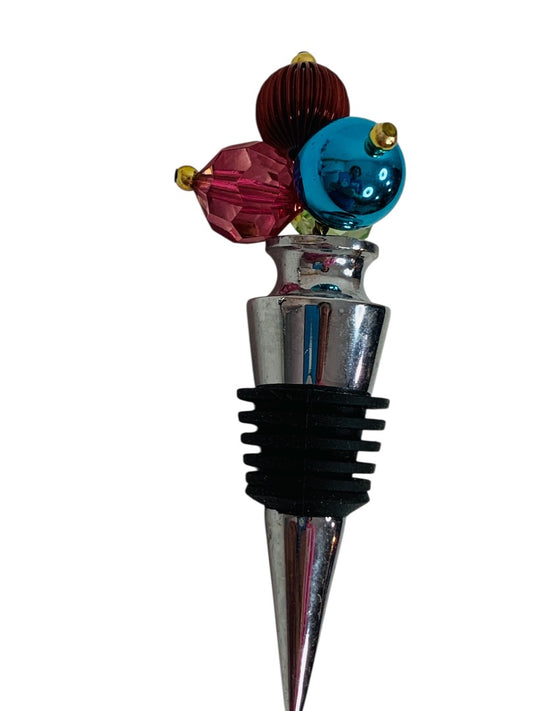 Metal Bottle Stopper 4 Inch Festive Beaded Top Rubber Gasket