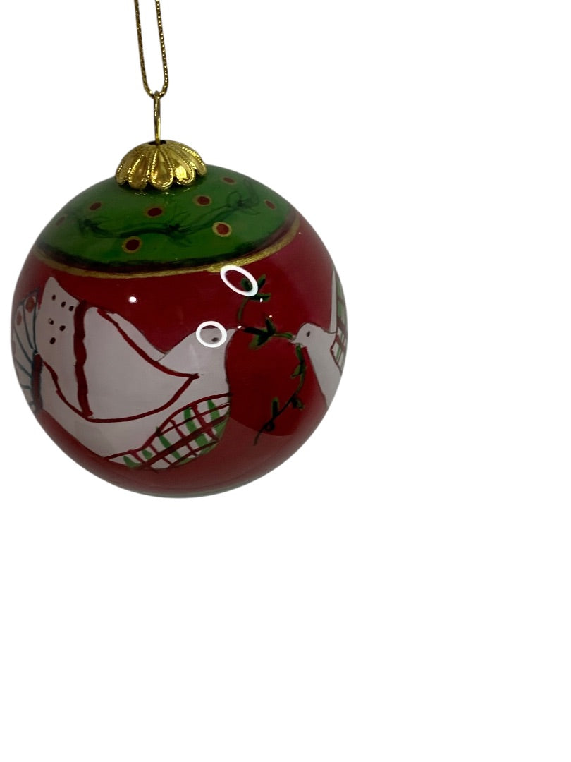 2004 Glass Painted Christmas Dove Ornament in Box 2.5"