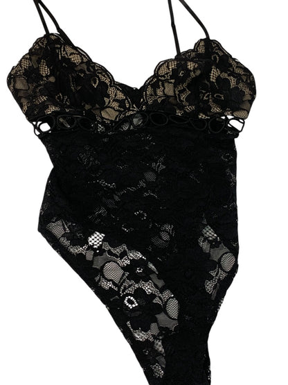 Medium Fashion Nova Womens New Black Lace Bodysuit Alia
