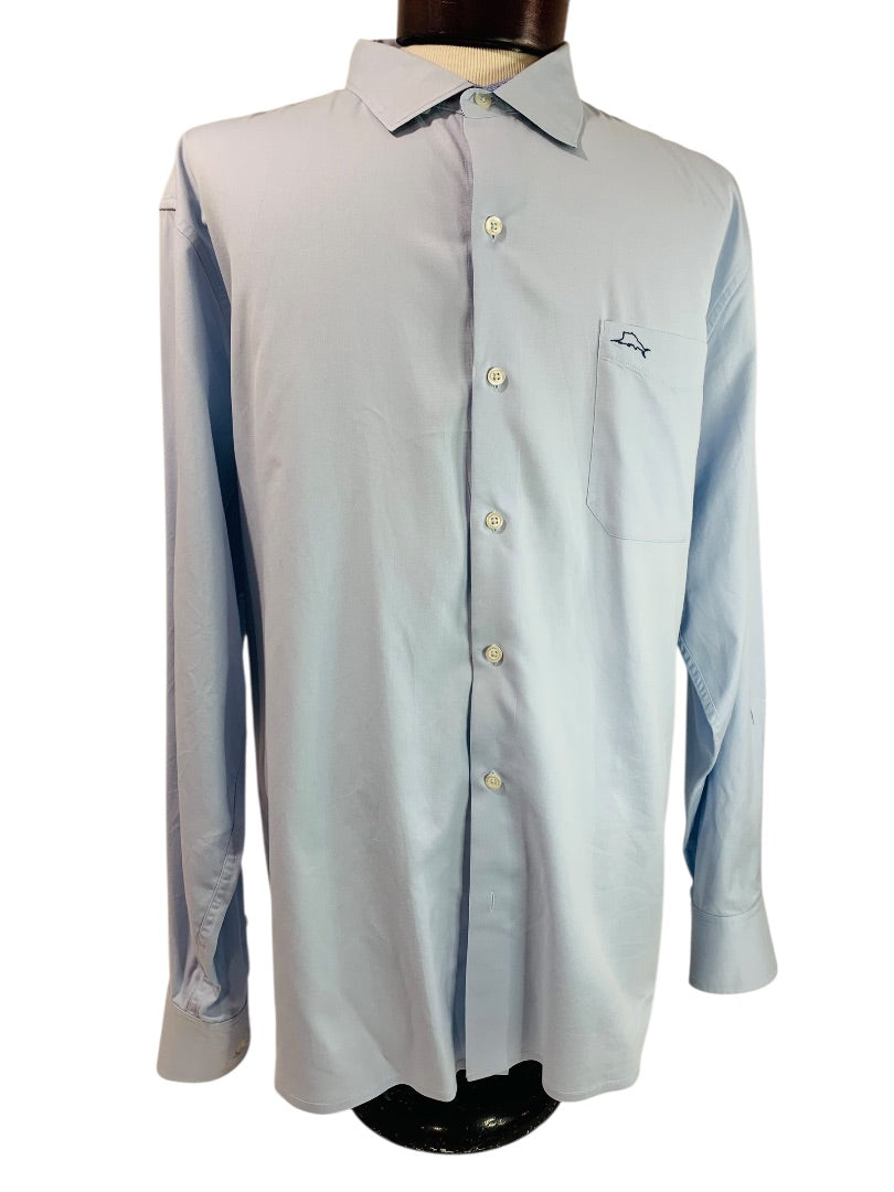 XL Tommy Bahama Mens Button Up Silk Blend Dress Shirt Light Blue