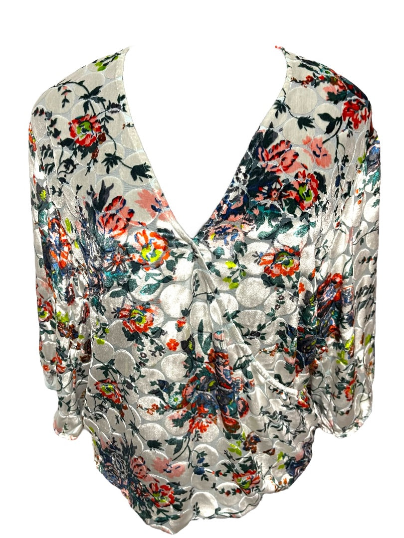 Small Maeve Anthropologie Sheer Umi Wrap Floral Velvet Shirt Silk Blend