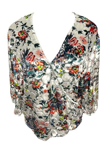 Small Maeve Anthropologie Sheer Umi Wrap Floral Velvet Shirt Silk Blend