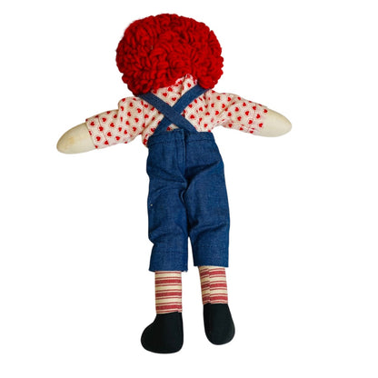 Vintage Handmade Raggedy Andy Rag Doll 14" Hearts Denim