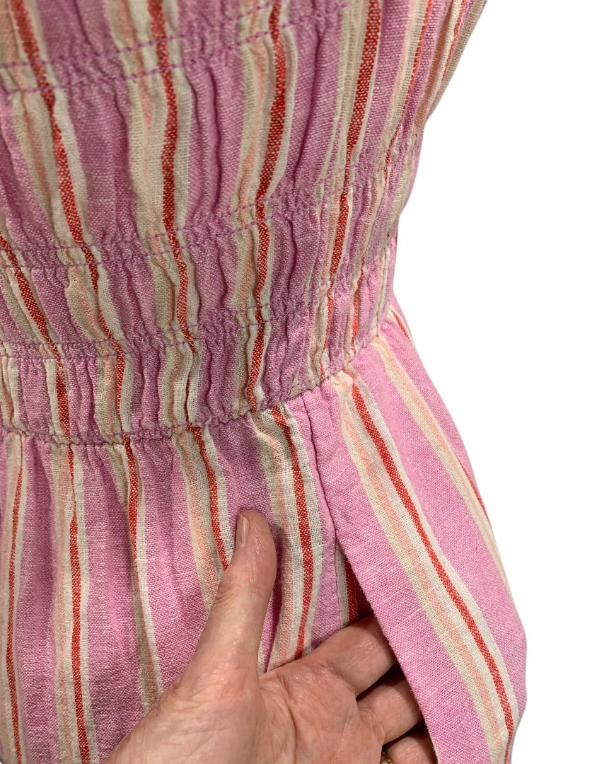 XS Universal Thread Linen Blend Sundress Striped Pockets Tie Straps Midi