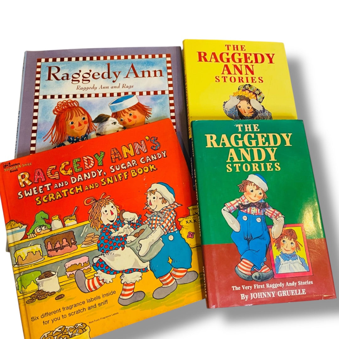 Lot of 4 Raggedy Ann and Andy Books Assorted Hardcover Scratch & Sniff