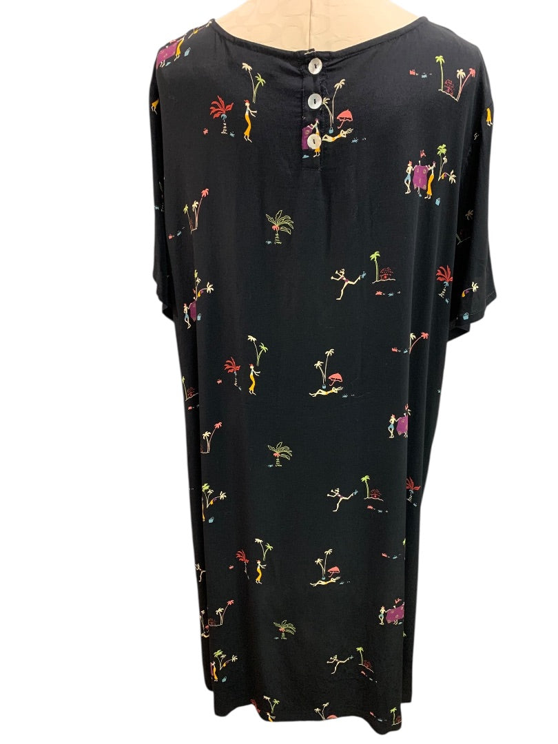 2X CityWear Women Black Beach Print Dress 42" Length