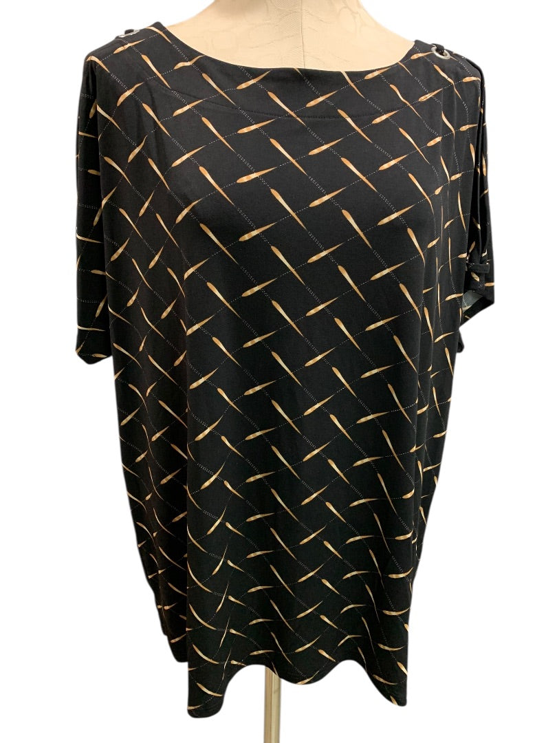 2X Notations Womens Pullover Shirt Split Sleeve Rivets