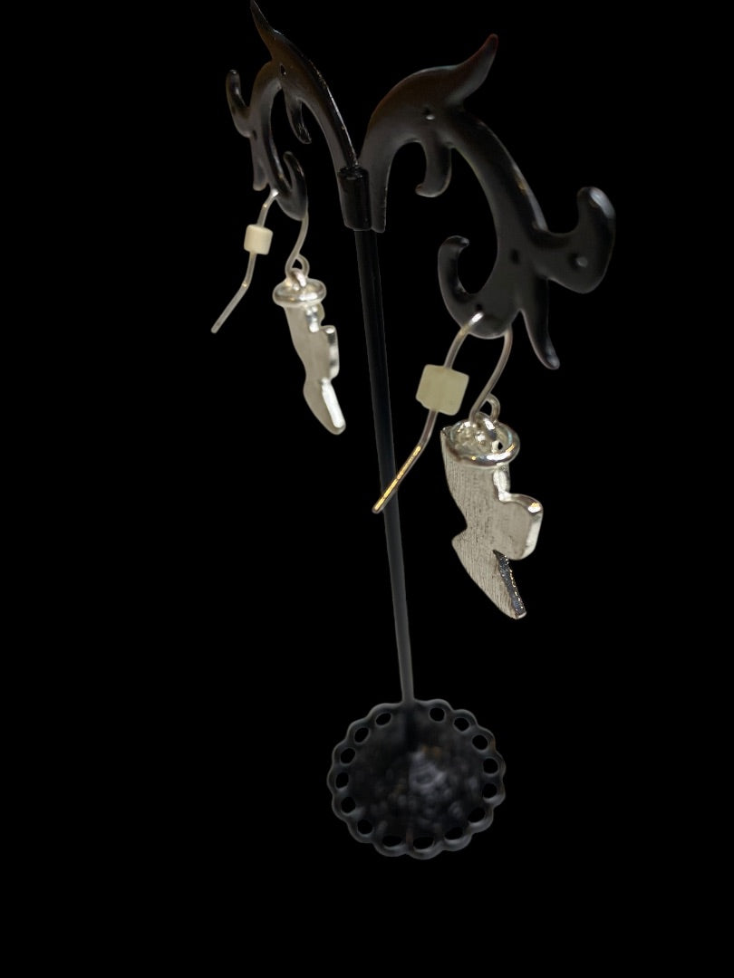 Angel Earrings Fishhook Pierced Silvertone 1.4" Drop Sparkly