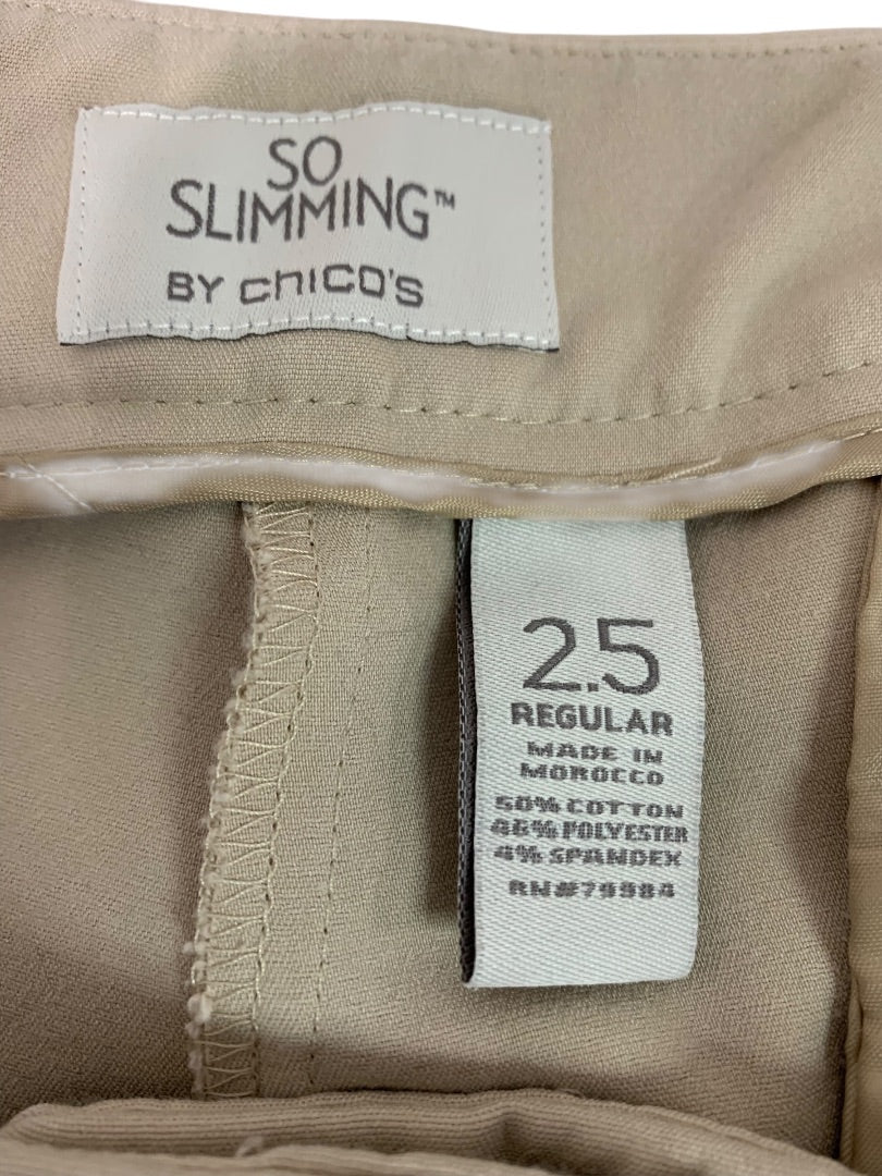 Size 14 (2.5) Chicos Womens So Slimming Tan Pants Stretch Straight Leg