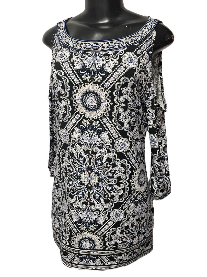 Small White House Black Market Cold Shoulder 3/4 Womens Sleeve Floral Top