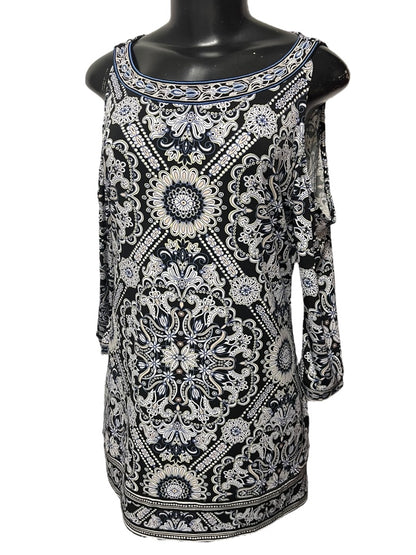 Small White House Black Market Cold Shoulder 3/4 Womens Sleeve Floral Top