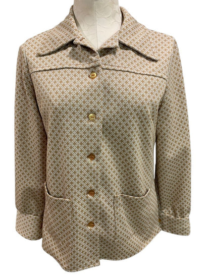 1970s Womens Polyester Button Up Jacket Shirt Pockets Handmade Medium