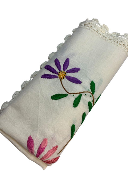 Vintage Lace Trim Embroidered Table Runner 18" x 42" Floral