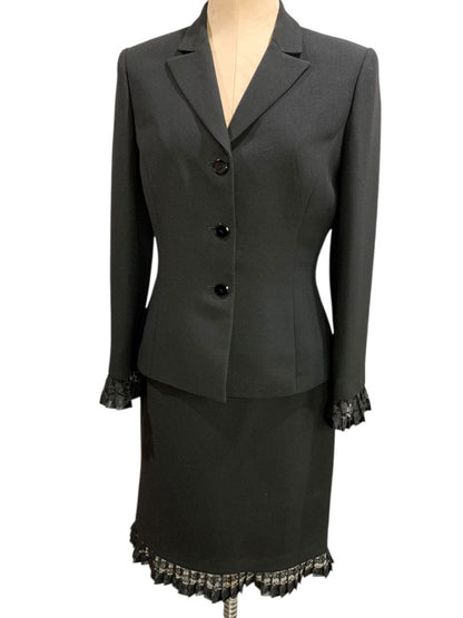Size 6 Tahari Womens Black Skirt Suit Jacket Arthur S Levine Lace Trim