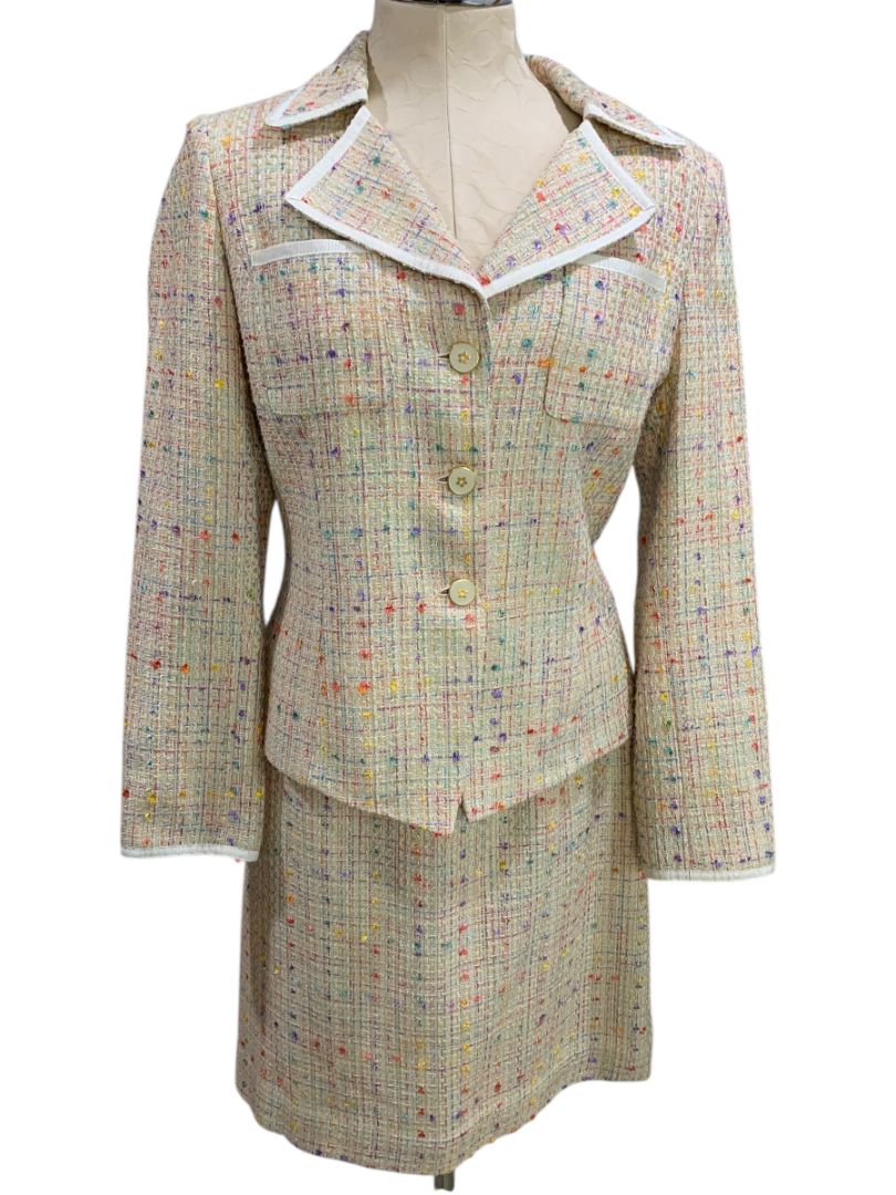 Size 8 Le Suit Womens Tweed Skirt Suit Jacket Grosgrain Trim
