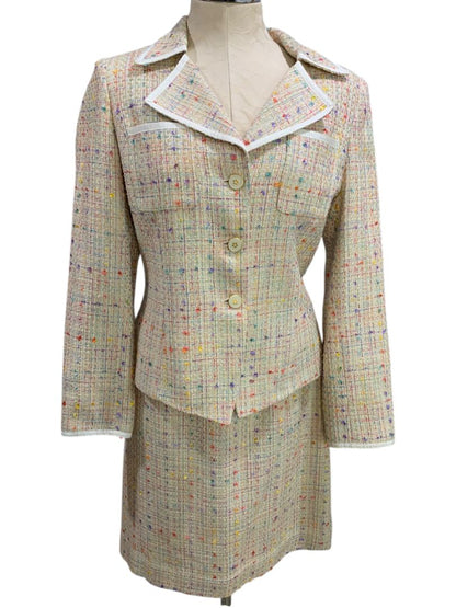 Size 8 Le Suit Womens Tweed Skirt Suit Jacket Grosgrain Trim