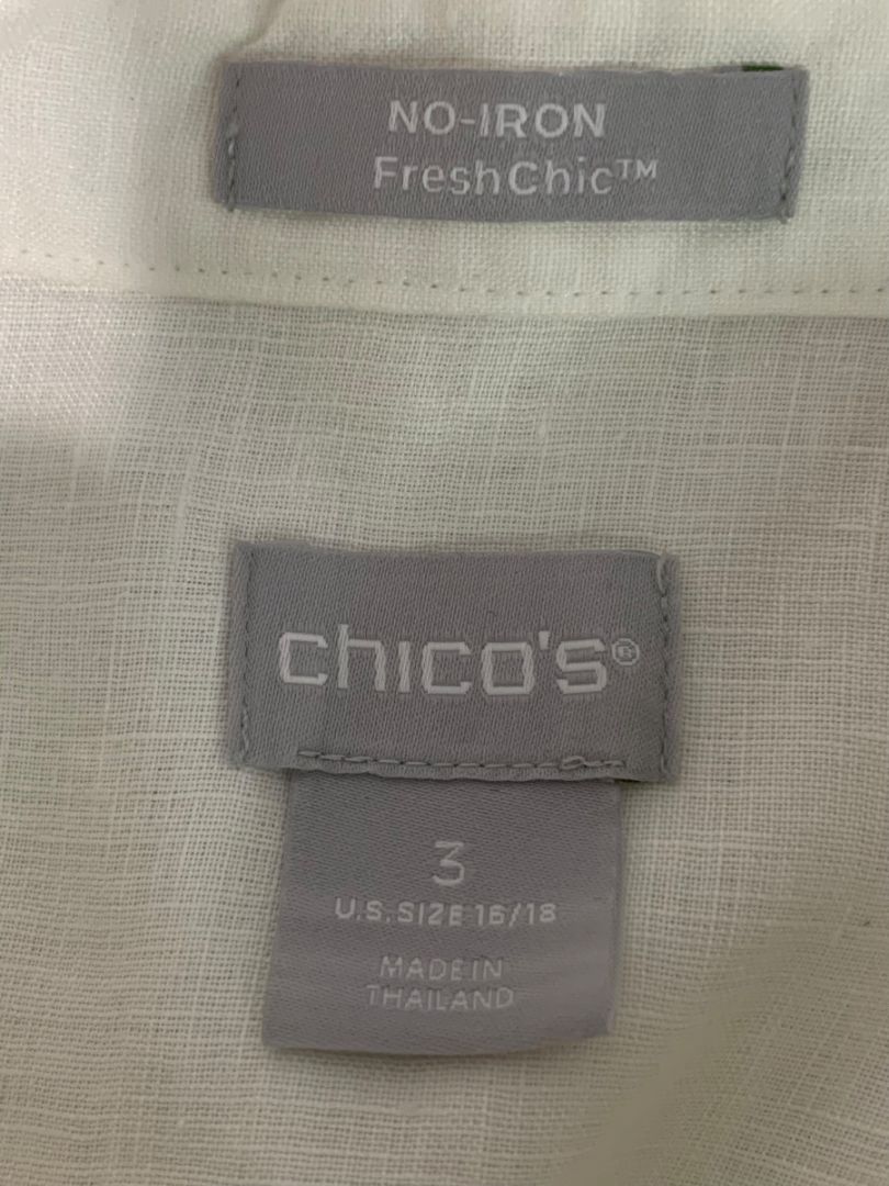 Size XL Chicos Womens Linen Tunic Button Up Blouse Shirt White