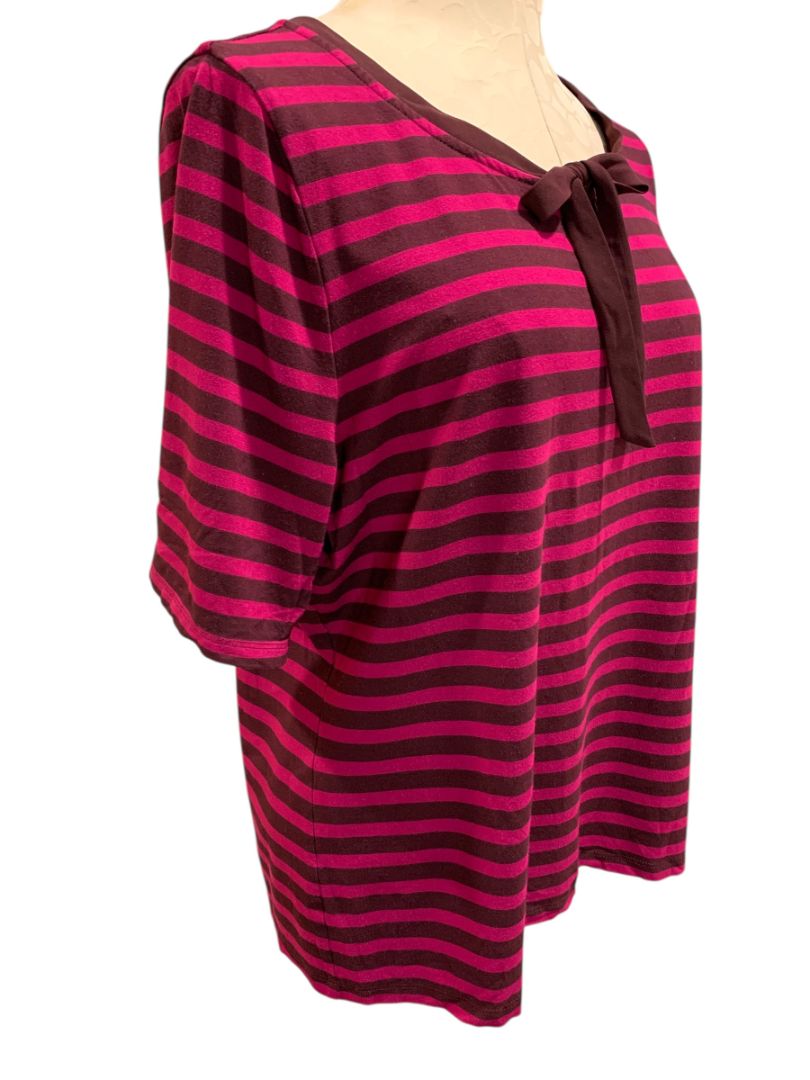 Size XL Talbots Womens Striped Raspberry Tie Neck Shirt