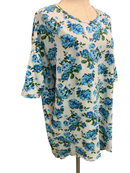 Size XL LulaRoe Womens Hi Lo Tunic Top Shirt 1/2 Sleeve Blue Rose