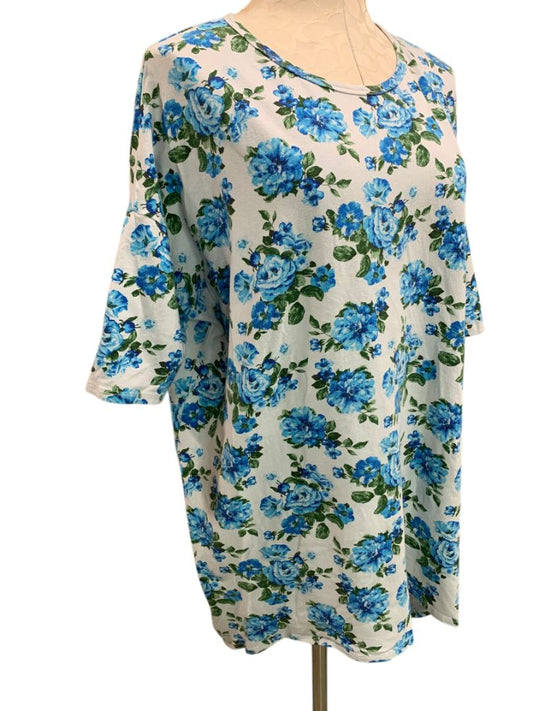 Size XL LulaRoe Womens Hi Lo Tunic Top Shirt 1/2 Sleeve Blue Rose