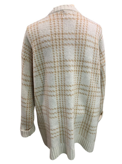 Size 3X Pink Rose Womens Cardigan Sweater Ivory Tan Houndstooth Plaid