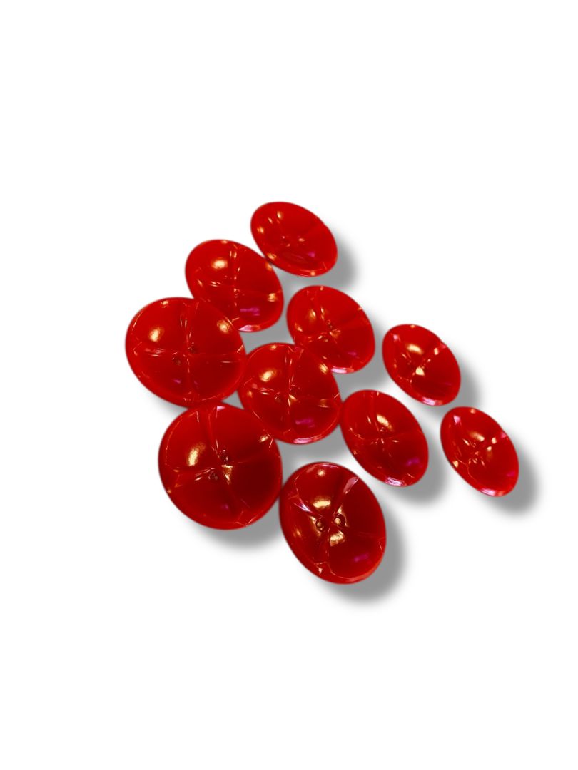 Set of 10 Midcentury Red Plastic Buttons  Curved Craft Sew 1" Diameter