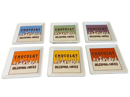 Set of 6 Chocolate Deespaul-Havez Pottery Barn Coasters Dessert Plates 4.5"