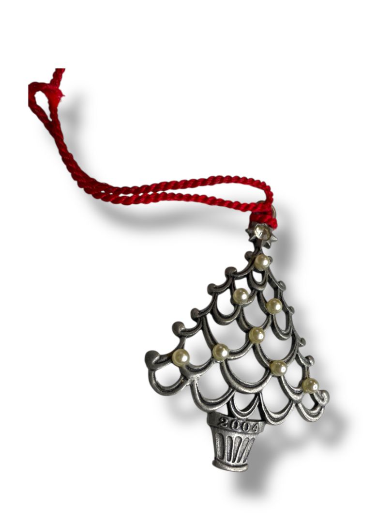 Avon 2004 Pewter Christmas Tree Ornament Annual 3" Faux Pearl