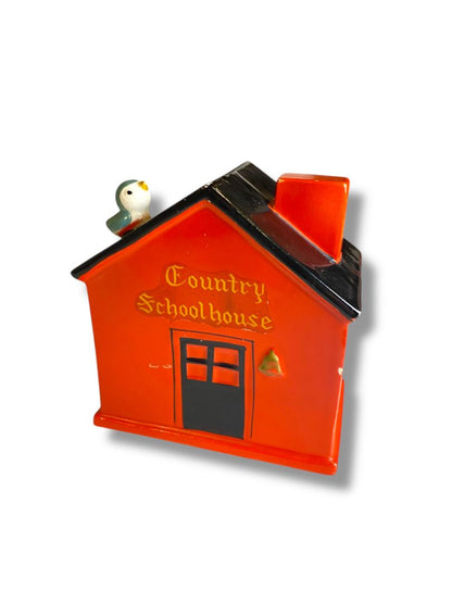 Vintage Lego Japan Ceramic Country Schoolhouse Bank Red Bird on Roof