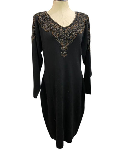 Size 14 Saks Fifth Avenue Wool Sweater Dress Beaded Vintage Hong Kong
