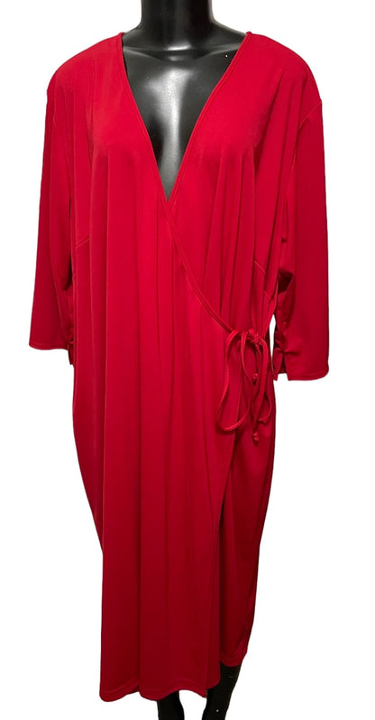 22/24 Lane Bryant Wrap Midi Dress Red Stretch 3/4 Sleeve Mid Calf