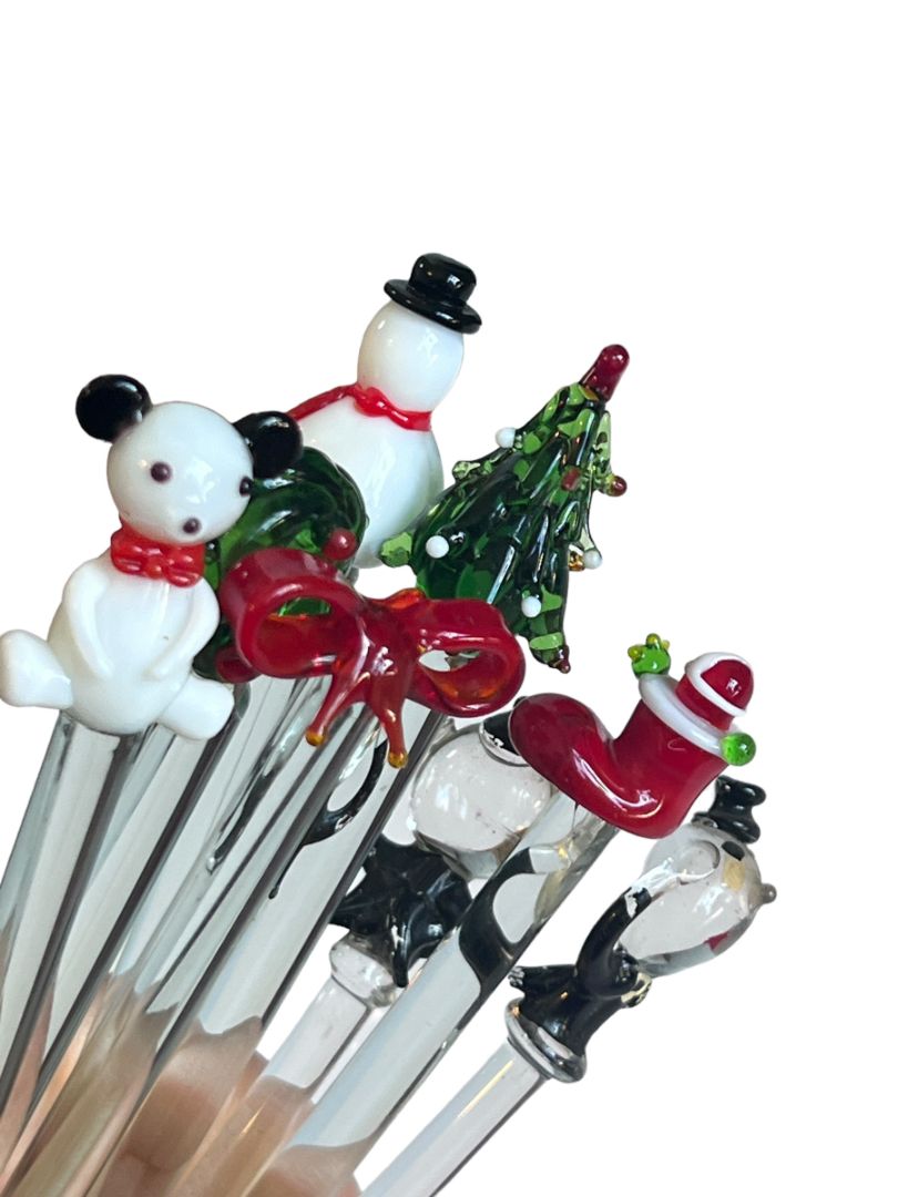 Vintage Blown Glass Christmas Drink Stirrers Swizzle Sticks