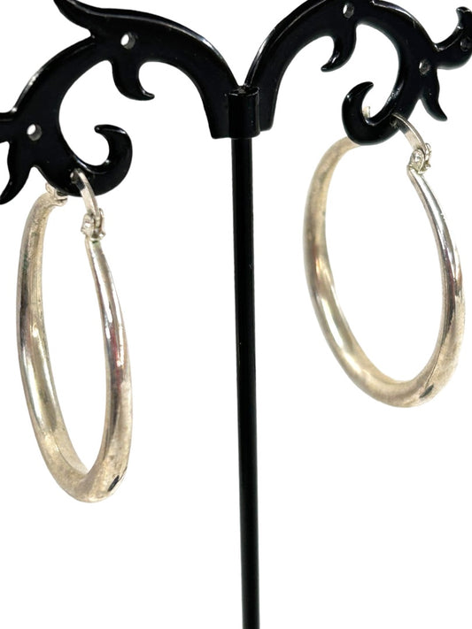 Silvertone Lever Hoop Earrings 1.75" Diameter Pierced
