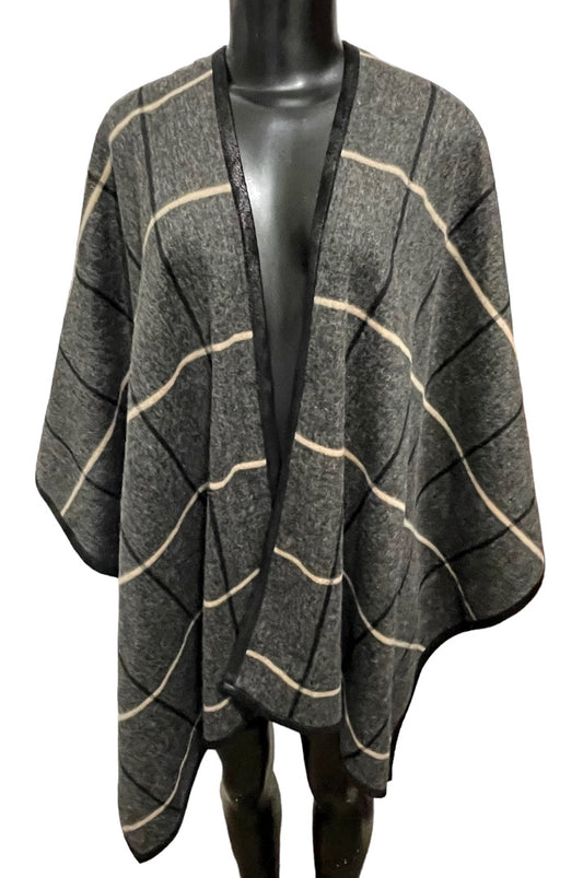 One Size Open Trouve Plaid Shawl Gray Women's Wool Blend