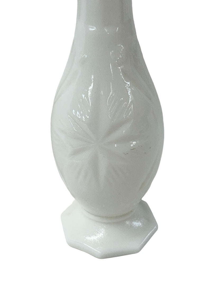 Milkglass Vintage Bud Vase White Glass Starburst Design 7"h