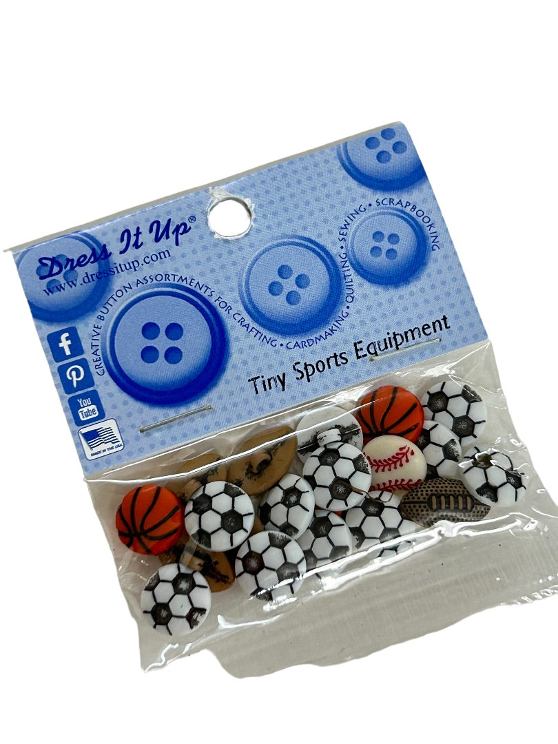 Dress it Up New Pack of 18 Buttons Tiny Sports Equipment Sewing Notions #2227