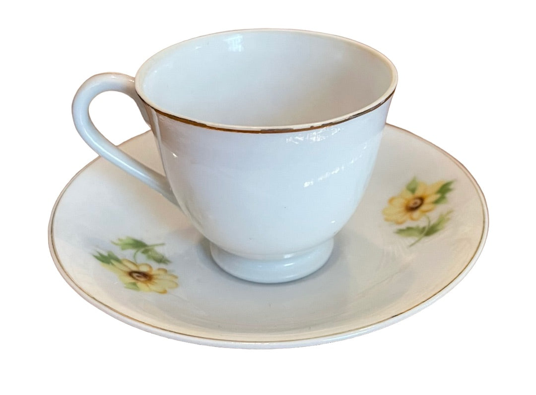 Vintage Japan Porcelain Yellow Daisy Petite Cup and Saucer Set