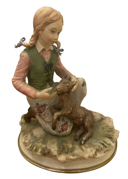 1977 Capodimonte Sandro Maggioni Girl Feeding Goat Figurine 6.5"