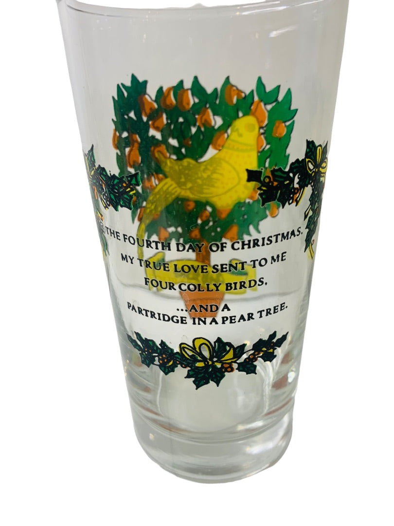 Vintage Tumbler Glass Taylor Smith & T 4th Day of Christmas 10 oz Drinking