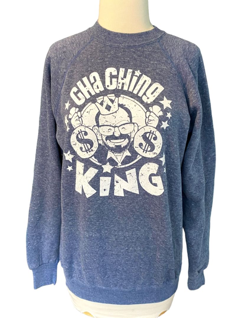 Size Large Youth Blue Heathered Graphic Sweatshirt Chaching King