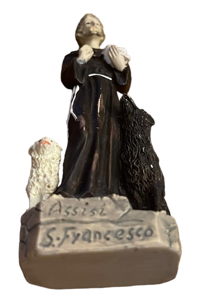 Saint Francis of Assisi 4" Figurine  Dog Sheep Bird Resin S. Francesco