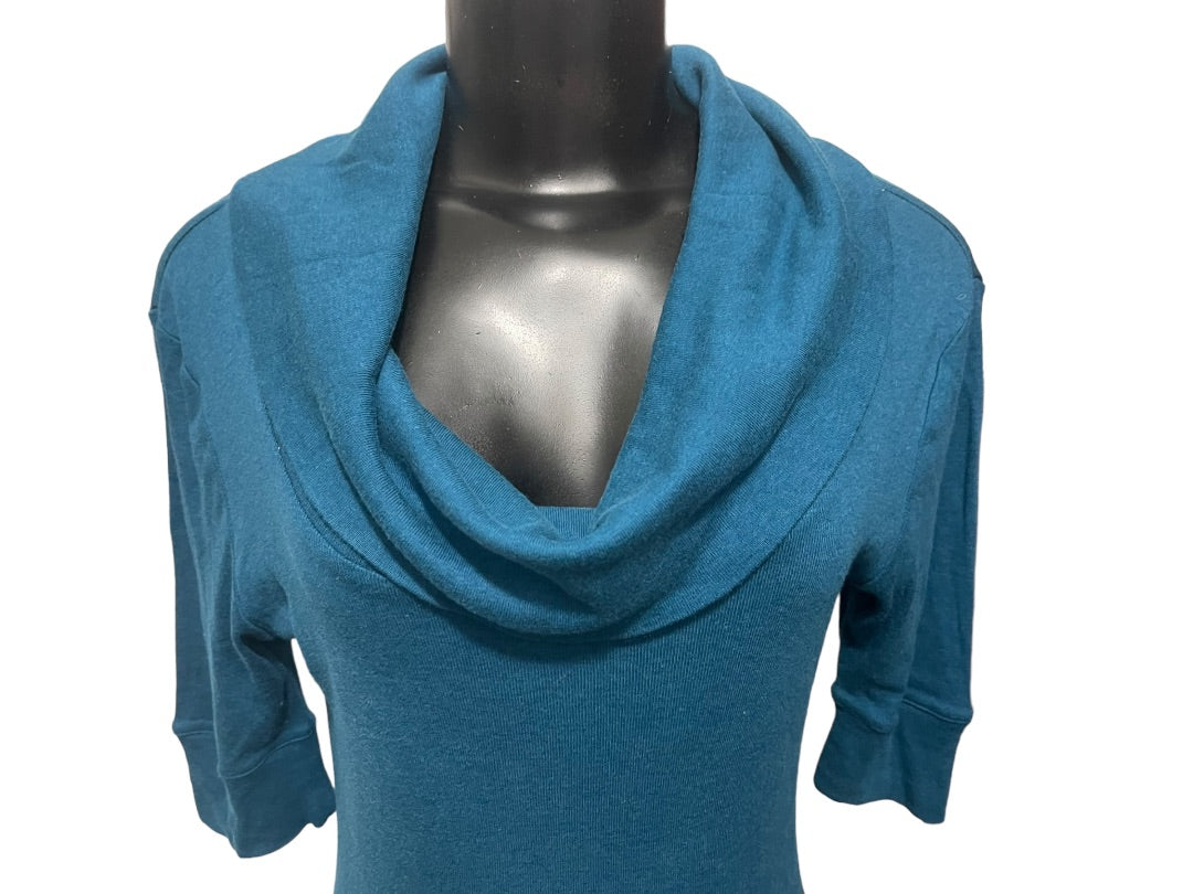 Medium Express Sexy Basic Half Sleeve TunicTop Cowl Neck Top Teal Soft Jersey Knit