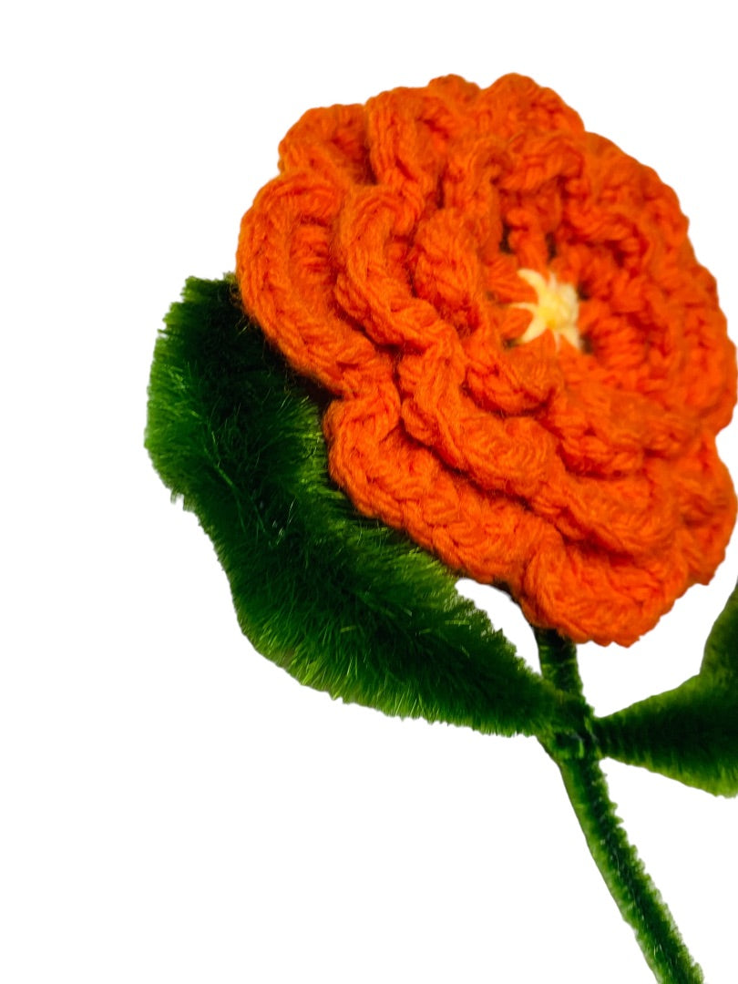 Handmade Vintage 1970s Flower Magnets Orange Brown Crochet Chenille Pipe Cleaner 7"